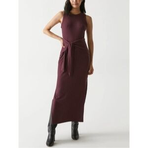 Michael Stars Solana Ribbed Ribbed Midi Dress Plum L